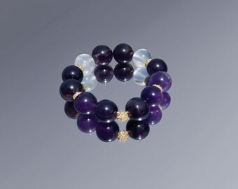 Handmade AAAAA Amethyst & Clear Quartz Bracelet: Spiritual Healing Jewelry