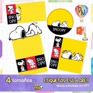 School labels, stickers, Snoopy, Peanuts, personalized, cute.