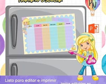 Modelo de calendário escolar, adesivos, LIMONCITO, bolo de morango, personalizado, fofo.