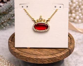 Collar de princesa Kendra Scott con colgante rosa dorado, collar de cristal rosa oscuro, collar de corona, regalo de joyería romántica para ella.