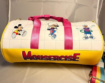 Disney Loungefly Mousercise Duffle Bag – Retro Mickey Workout Gym Travel Bag – Rare BNWT