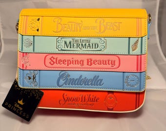 Loungefly Disney Princess Storybook Crossbody - Faux Leather Bag Featuring Belle, Ariel, Cinderella and more