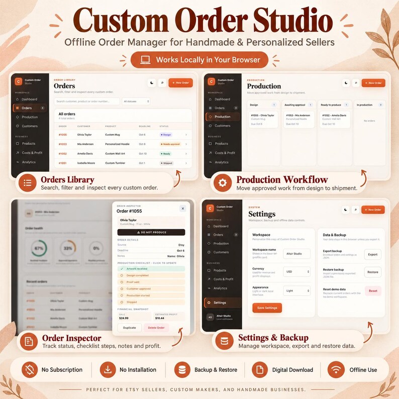 Custom Order Manager for Etsy Sellers | Offline Order Tracker & Profit ...