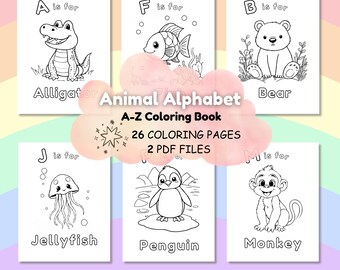 A to Z Animal Alphabet Coloring Pages – 26 Printable Letters with Animals – Digital Download PDF