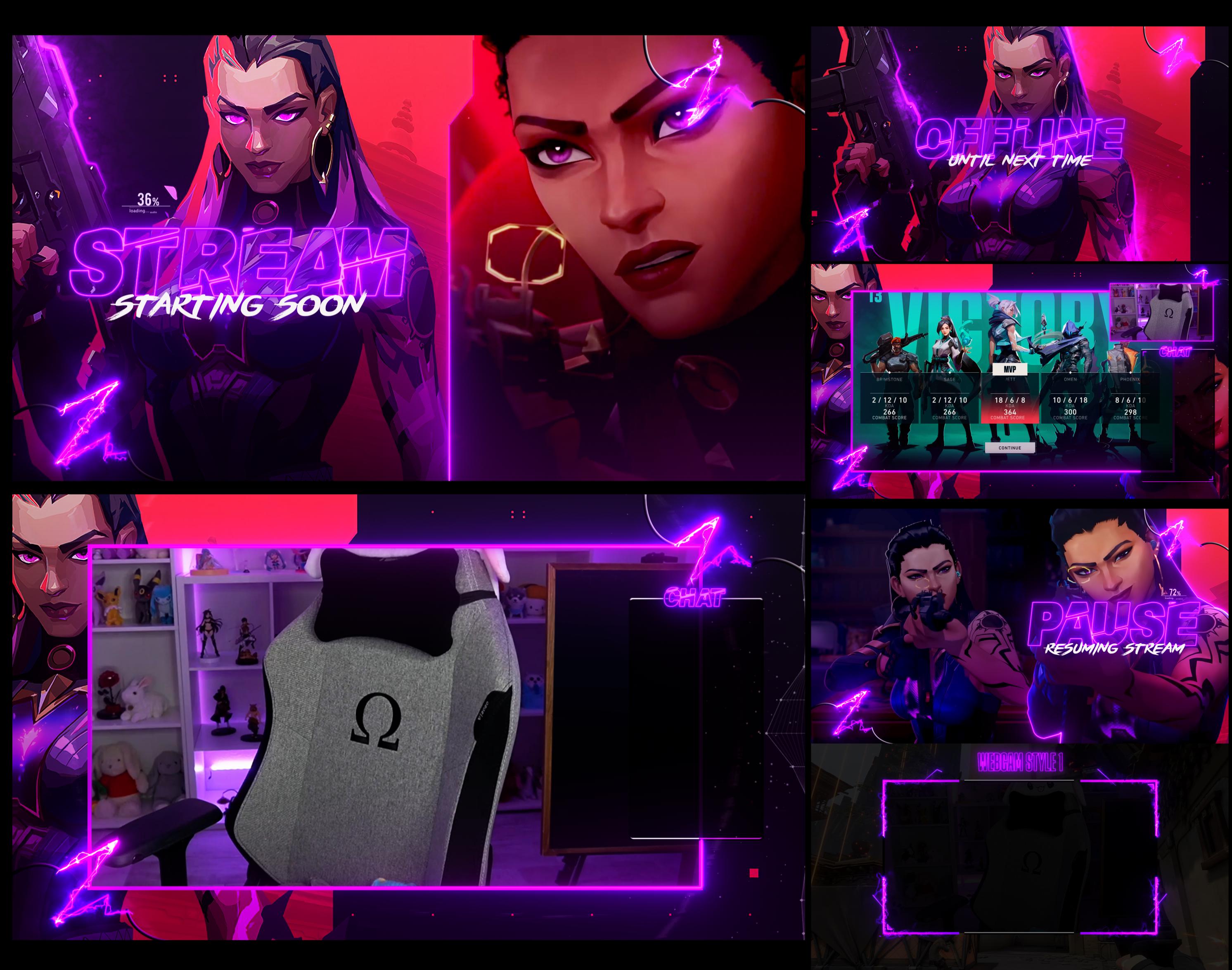 Valorant REYNA Stream Pack Animated - Complete package compatible with OBS Studio, Streamlabs and Streamelements - Twitch and Kick