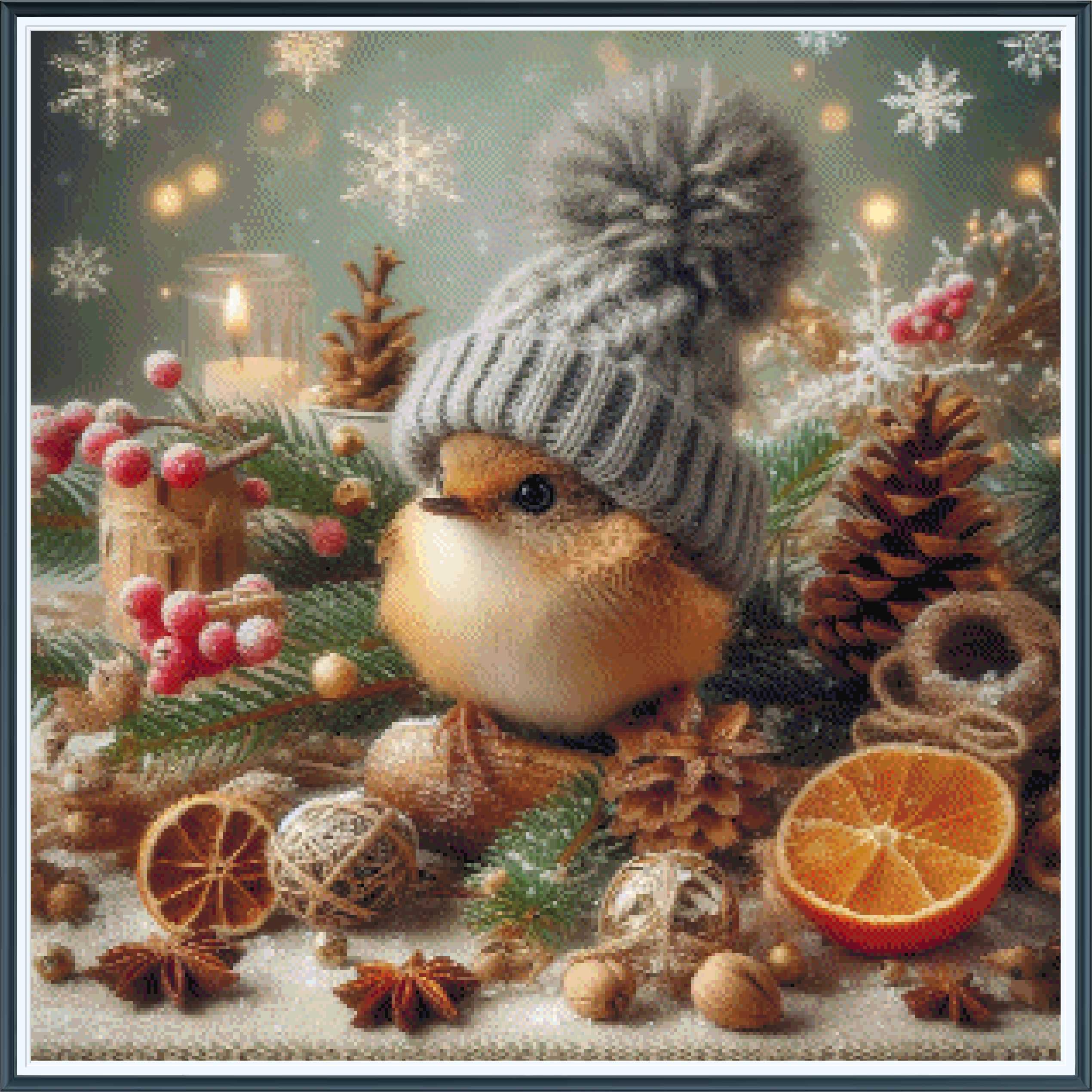 PDF&DIZE [winter Hat Bird] Cross Stitch Pattern | 25ct Evenweave