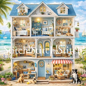 PDF&DIZE [Sommarbris dockhus] Korsstygnsmönster | 25 st | 199 färger | B400×H400