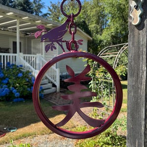 Metal Ring with Japanese Kanji Symbol For &quot;Beautiful&quot; Garden Decor