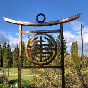 Metal Garden Trellis with Japanese Kanji Symbol for "Longevity" Garden Decor