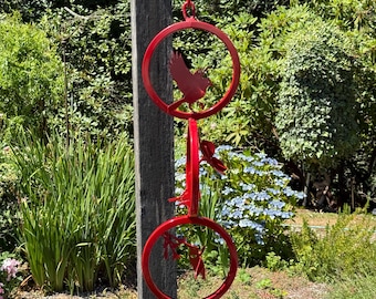 Triple Metal Rings with Metal Birds and Flower Garden Decor