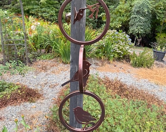 Triple Metal Rings with Metal Birds Garden Decor