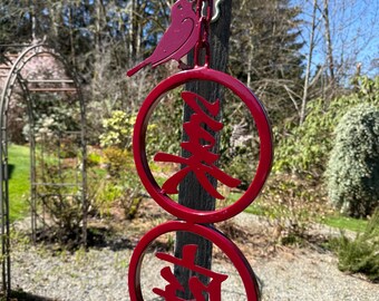 Double Metal Rings with Japanese Kanji Symbols for "Beautiful" & "Garden" Garden Decor