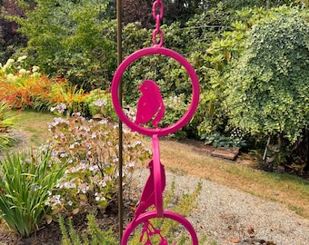 Triple Metal Rings with Metal Birds Garden Decor- Pink