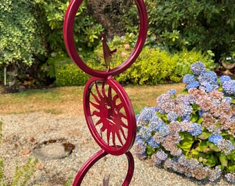 Triple Metal Rings with Metal Bird and Sun Garden Decor