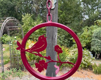 Metal Ring with Bird and Flowers Garden Decor