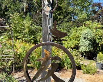 Metal Kanji 'Friend' Ring with Bird Silhouette - Garden Decor