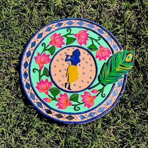 Krishna Lippan Art, Krishna Wall Art, Handmade Lippan Art, Lippan Art, Mud&Mirror, Indian Traditiona Lippan Art