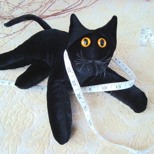 Black Velvet Stuffed Cat: Posable Plush, Collectible Pet Memorial