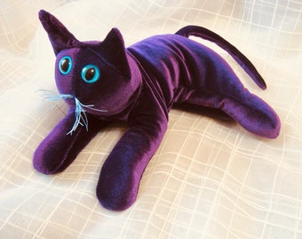 Myrtle , Amythest Purple Cat, collectible stuffed cat sculpture