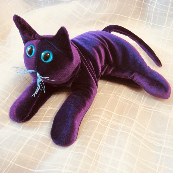 Myrtle , Amethyst Purple Cat, collectible stuffed cat sculpture