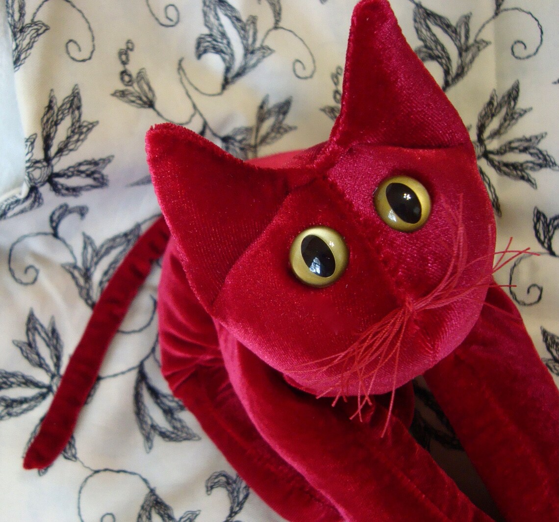Red Cat velvet posable cat stuffed cat collectible cat Etsy