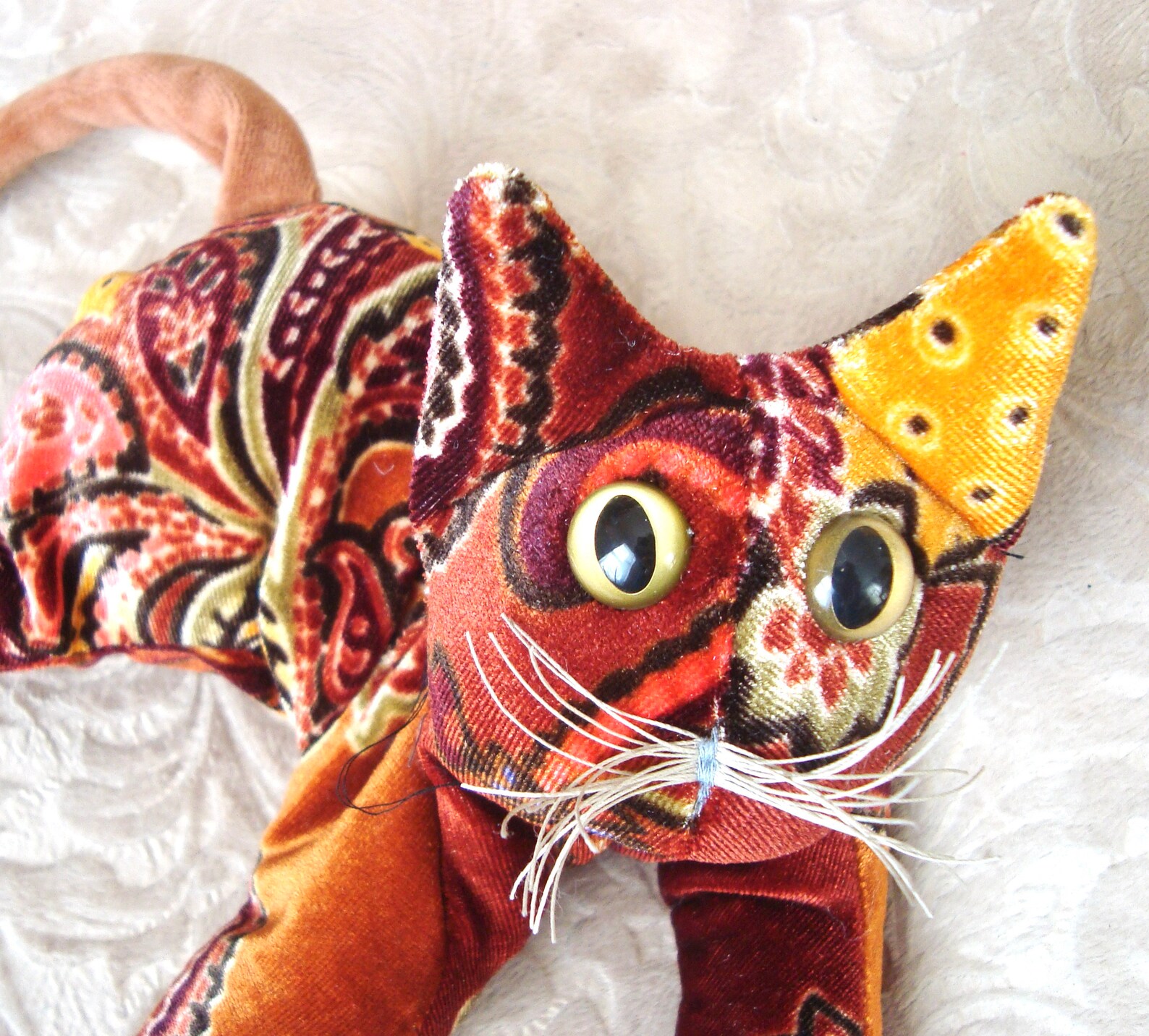Tortoiseshell Kitten saffron paisley velvet stuffed Cat | Etsy