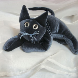 Slate, Russian blue collectible velvet cat, dark grey cat with blue undertones.