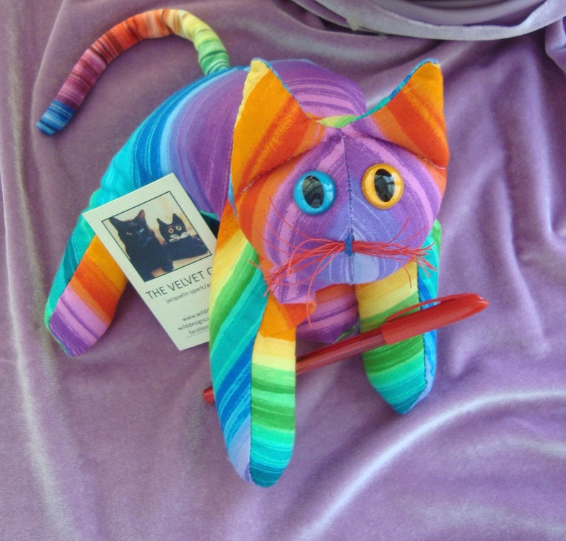 Rainbow Cat, stuffed collectible cotton Kitty, gift for cat lover image 2