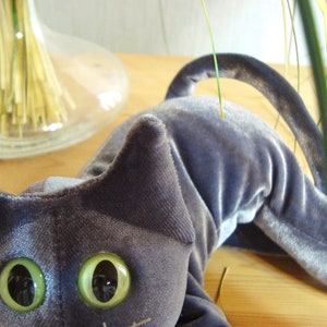Russian Blue Cat,  Collectible cat,  light grey stuffed cat, cat sculpture, posable animal, gift for cat lover
