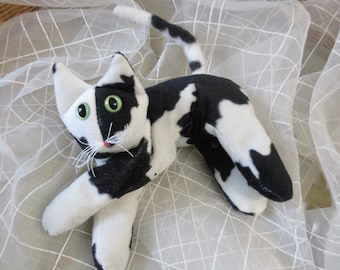 Black and White Cat, stuffed cat , posable plush fleece, gift for cat lover