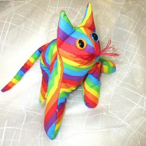 Rainbow Cat, stuffed collectible cotton Kitty, gift for cat lover, Pride emblem.