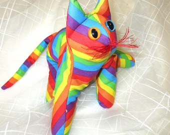 Rainbow Cat, stuffed collectible cotton Kitty, gift for cat lover, Pride emblem.