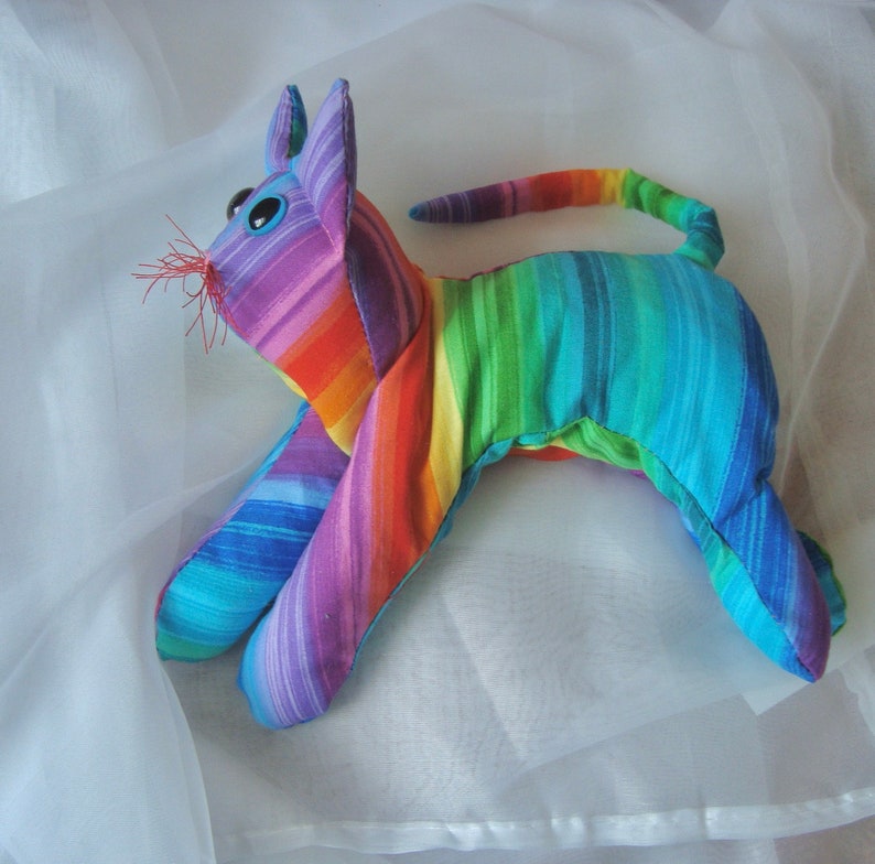 Rainbow Cat, stuffed collectible cotton Kitty, gift for cat lover image 6