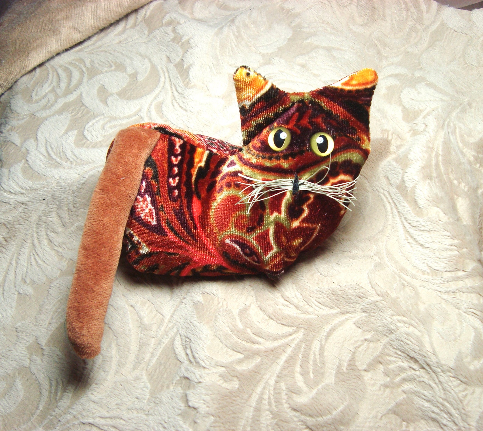 Tortoiseshell Kitten saffron paisley velvet stuffed Cat | Etsy