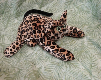 Leopard collectible Cat, slinky stretch velvet, can pose like a cat, gift for cat lover