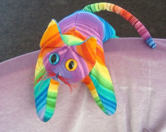 Rainbow Cat, stuffed collectible cotton Kitty, gift for cat lover