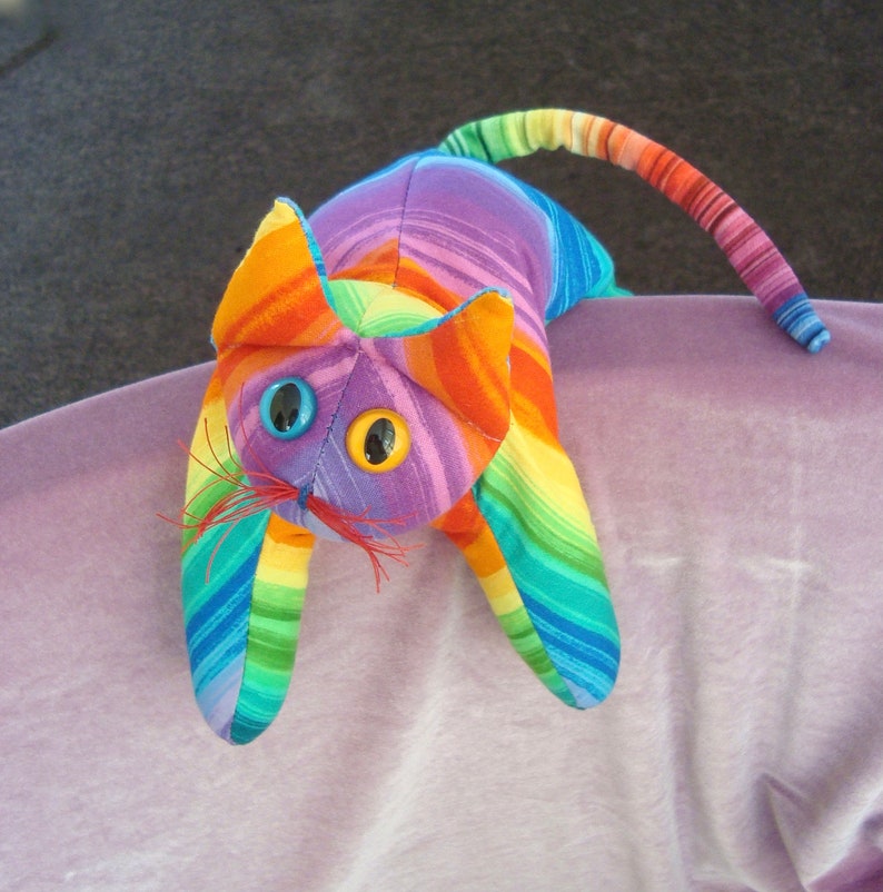 Rainbow Cat, stuffed collectible cotton Kitty, gift for cat lover image 1