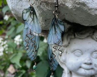 Forest Fairy Wings Earrings, Green Butterfly Wings Jewelry