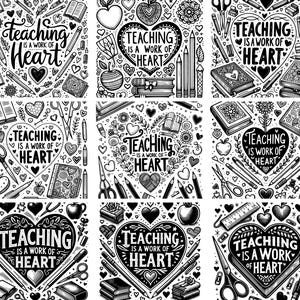 Teaching Is A Work Of Heart SVG Stencil Collection, Cricut Silhouette Cut File, Digital Download