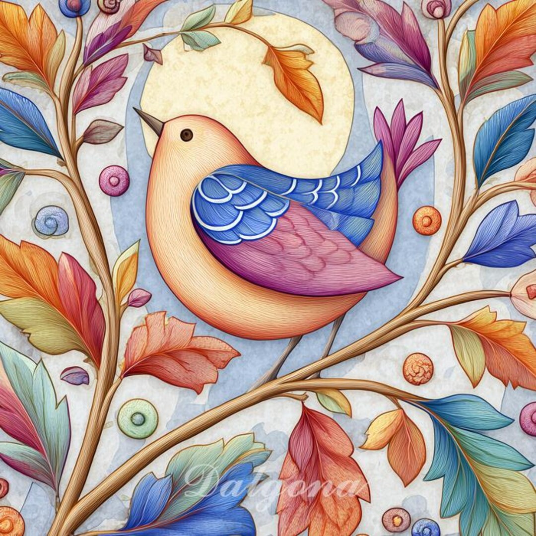 DAL0207 Bird and Leaves PDF Cross Stitch Pattern Full Coverage Instant ...