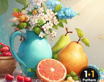 Bloemen en fruit PDF kruissteekpatroon volledige dekking (directe download)