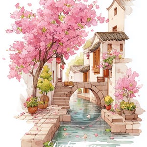 No.0009 small town in China PDFpattern full coverage cross stitch Hand embroidery pattern Counted Cross Stitch PDF Download