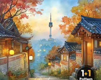 Namsan Tower Seoul PDF cross stitch pattern full coverage (Instant Download)