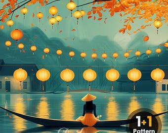 DAL0053 Hoi An River in Vietnam PDF cross stitch pattern full coverage Instant Download