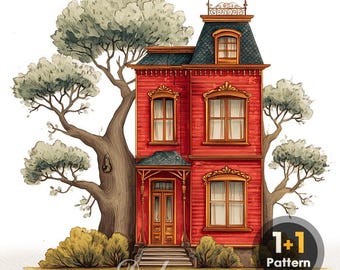House in Forest pdf-kruissteekpatroon volledige dekking (directe download)