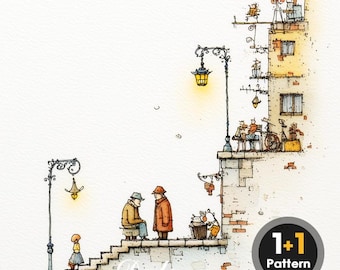 Uphill House pdf-kruissteekpatroon volledige dekking (directe download)