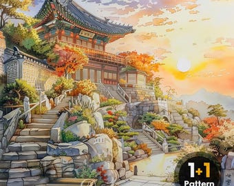 DAL0154 Koreaanse tempels PDF kruissteekpatroon volledige dekking (directe download)