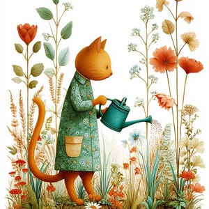 No.0108 Gardening cat PDFpattern full coverage cross stitch Hand embroidery pattern Counted Cross Stitch PDF Download
