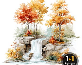 Herfst waterval PDF kruissteekpatroon volledige dekking (directe download)