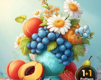 DAL0111 bloemen en fruit pdf-kruissteekpatroon volledige dekking (directe download)